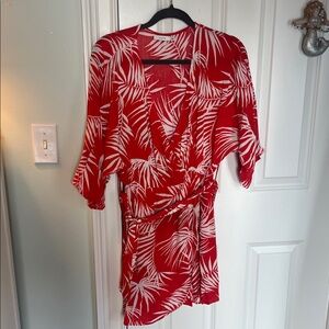 Lush Red and White Palm Print Mini Dress